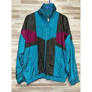Vintage 90s Vizor Windbreaker Jacket Medium Purple Teal Chevron Full Zip #331
